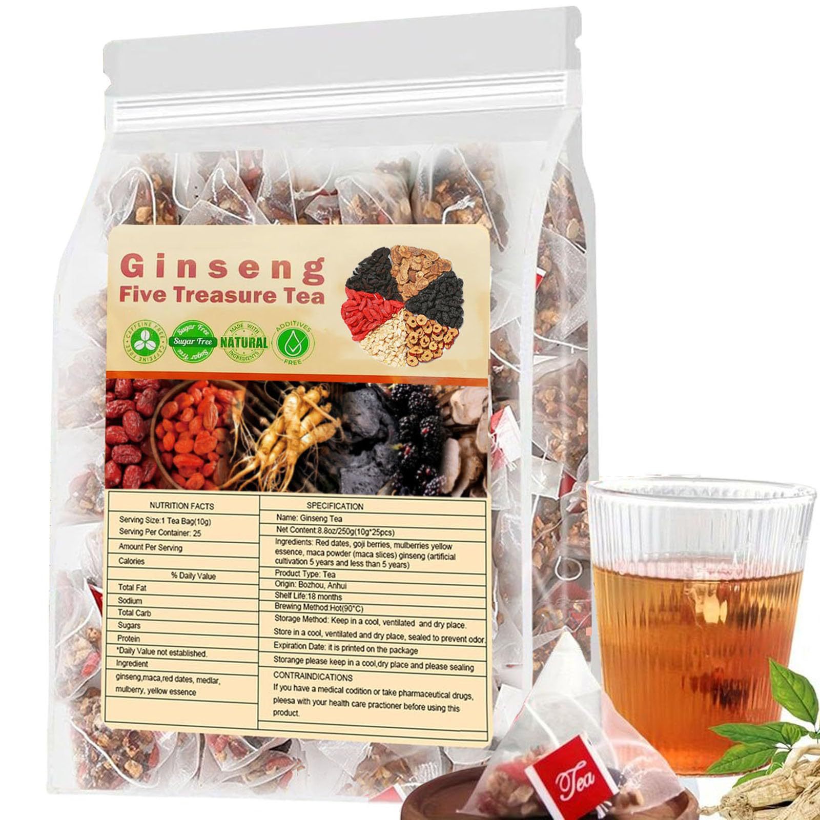 Herbal Wellness - 高麗人参五宝茶腎臓茶、天然漢方茶、男性と女性のための腎臓浄化デトックス茶、6つの成分