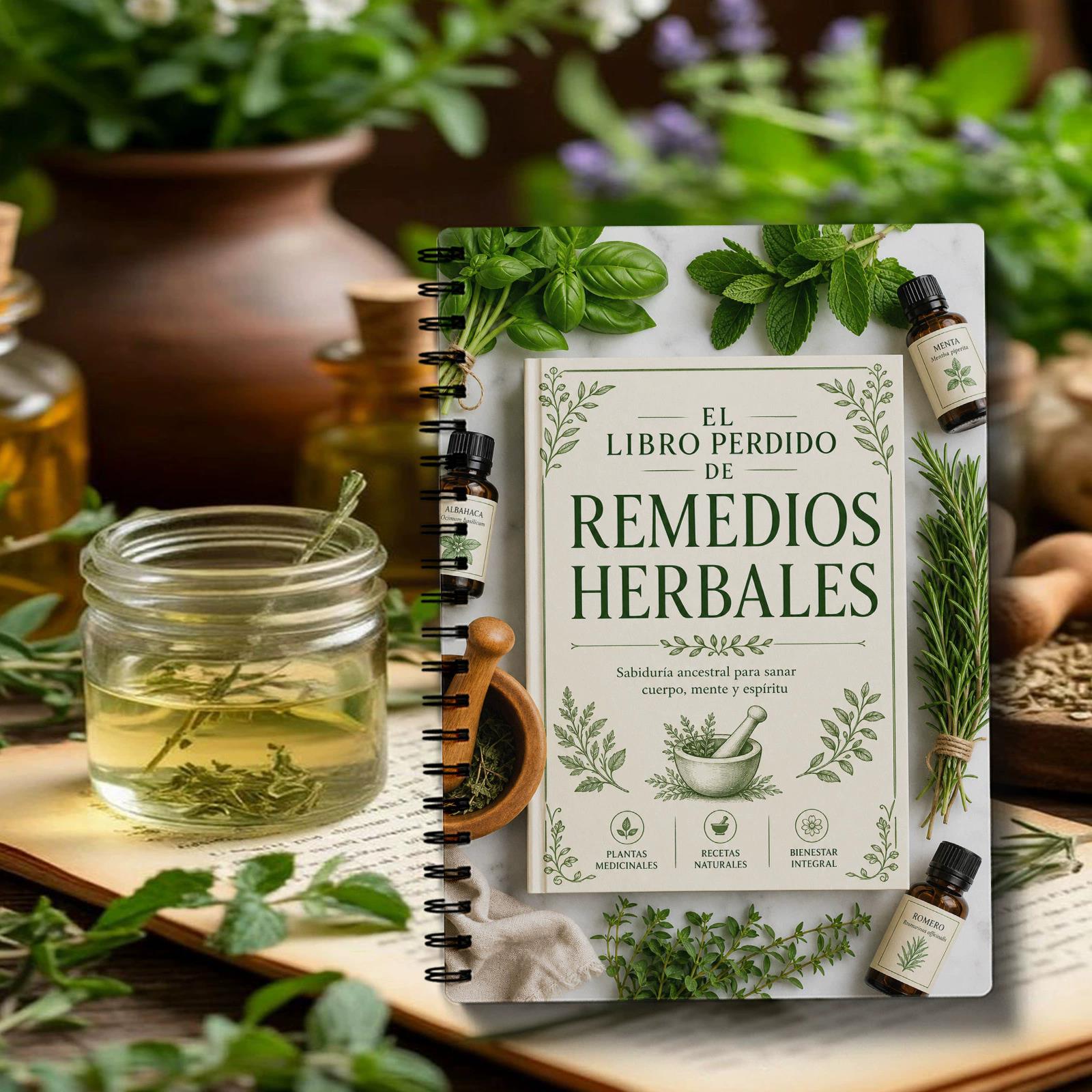 Herbal Wellness Recipes - エル・リブロ・ペルディド スパイラルノート - ハーブレシピとウェルネスノート用ハーブレメディプリントジャーナル 植物ハーブテーマ
