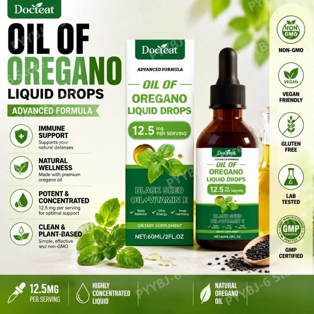 Herbal Wellness For You - オレガノオイル液状ドロップス 60ml ブラックシードオイル＆ビタミンE ハーブサプリメント ウェルネスエネルギーと消化バランスをサポート